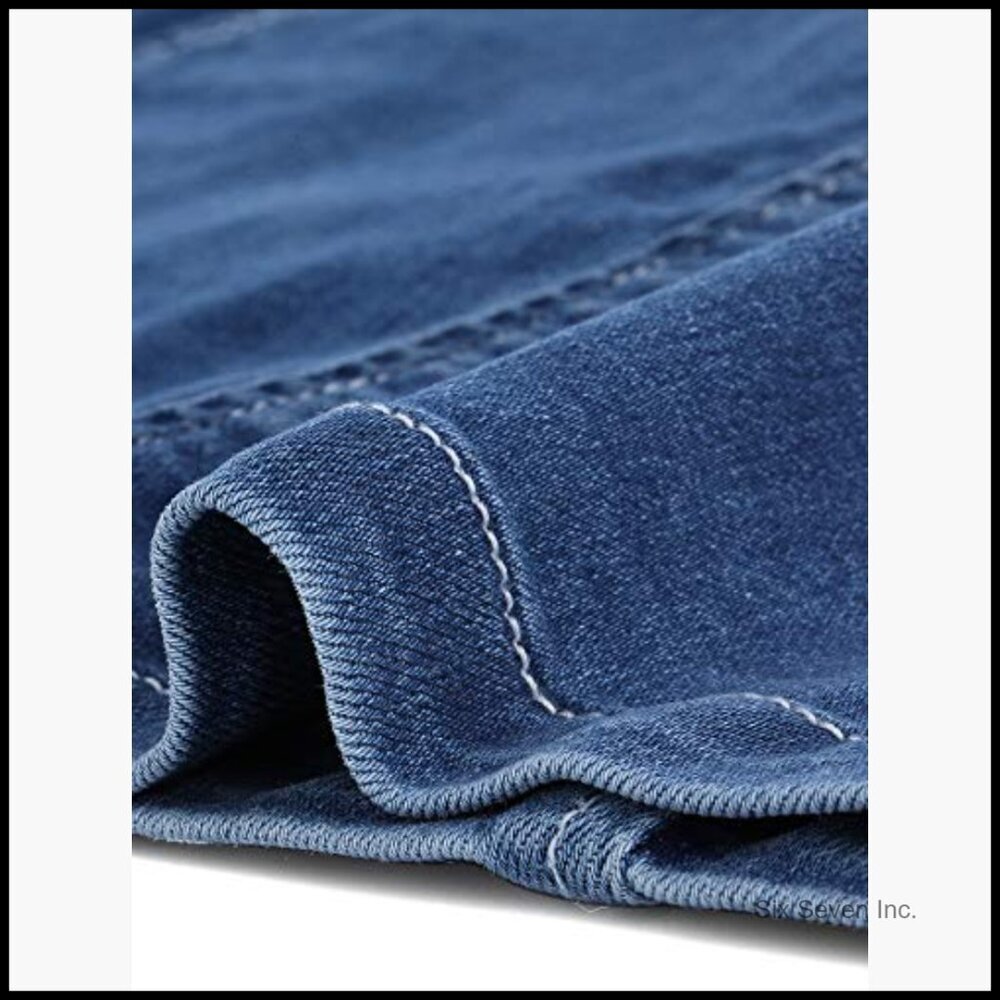 Denim Dress Button Down Collar V Neck Long Sleeve A-line Cotton Blend - Picture 6 of 7